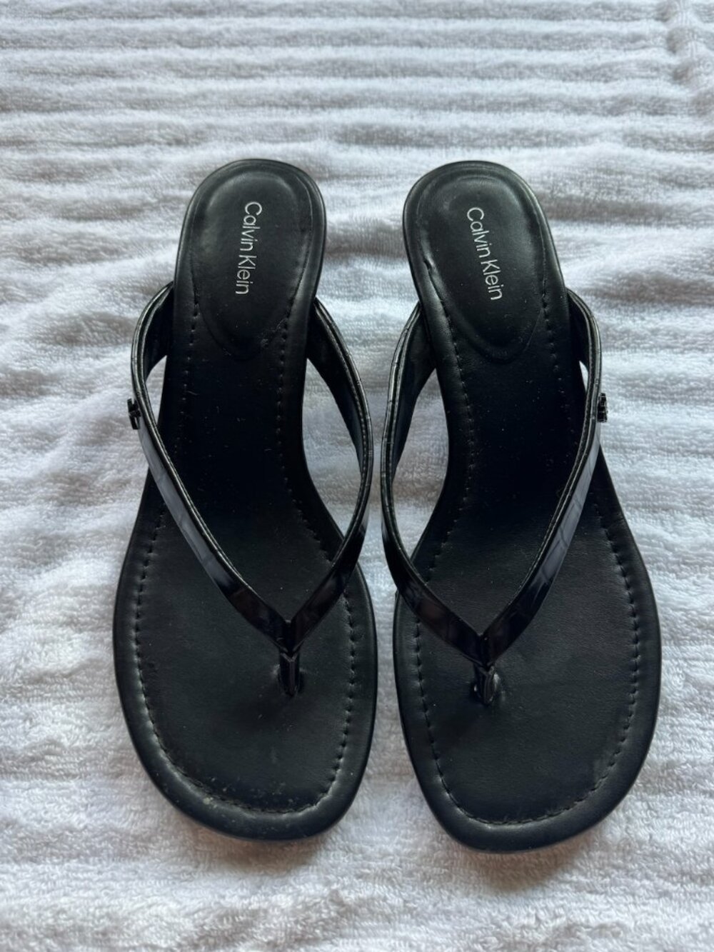 Calvin Klein Black Croc-Embossed Wedge Sandals
